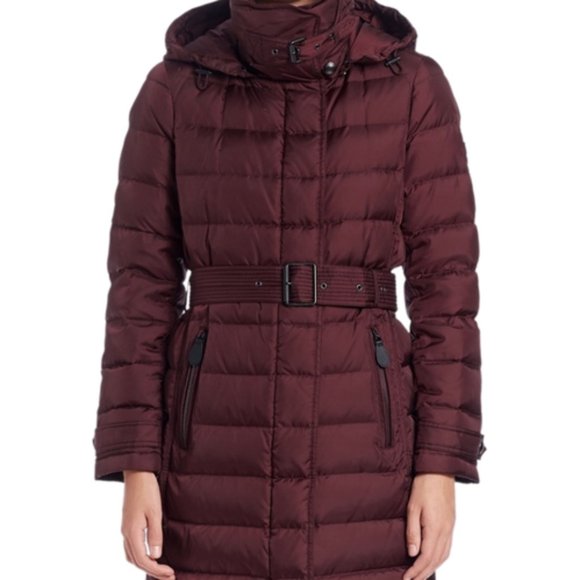 BURBERRY BRIT WINTERLEIGH BORDEAUX BURGUNDY DOWN PUFFER MID LENGTH COAT XS-S - Picture 10 of 11
